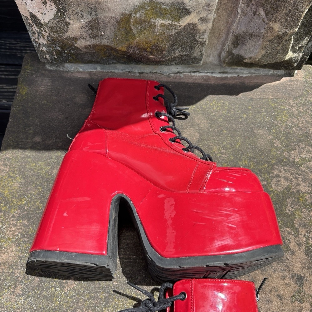 Demonia Camel 203 Red Patent Leather Platform Boots Women's Size 8 Gothic Rave - Picture 6 of 8